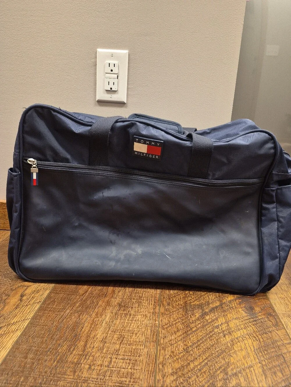 90's Tommy Hilfiger Large Embroidered Logo Flag Gym Duffle Travel Weekender Bag